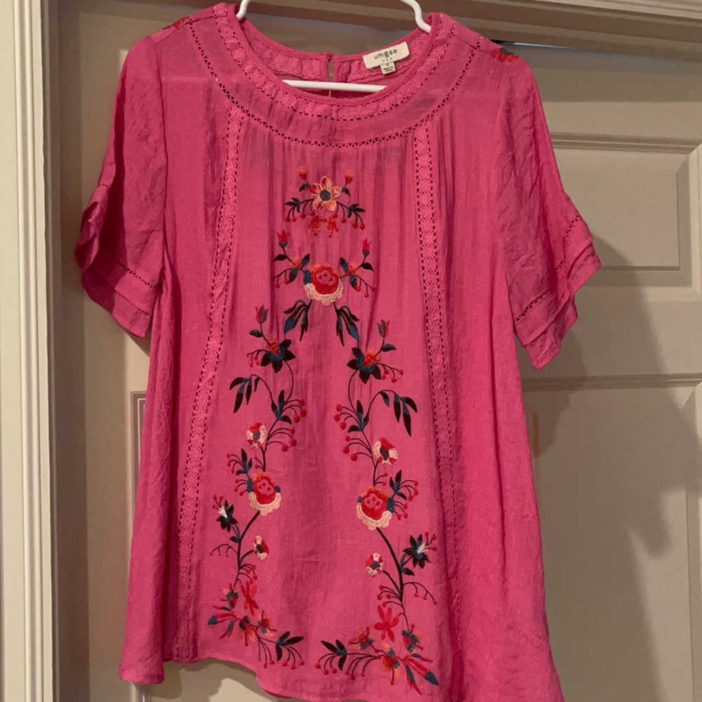 Embroidered hot pink blouse